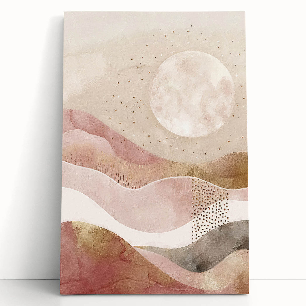 Abstract landscape wall art on stretched canvas, featuring vibrant colors and fluid shapes, ideal for modern home decor. Perfect for adding a contemporary touch to any space.