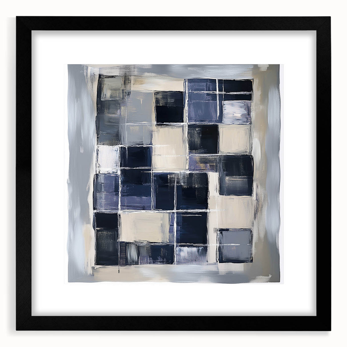 Minimalist Abstract Wall Art – Grid Silence in Muted Gray Tones