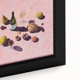 Extra large black wall art featuring colorful, textured food and drink motifs on a framed canvas.
