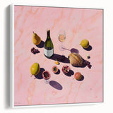 Extra large vintage poster art of colorful food and drinks on a white framed canvas, ideal for living room decor.