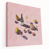 Large stretched canvas featuring an array of colorful fruit and vegetables, perfect for kitchen wall art.