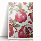 Art deco poster of colorful fruits in abstract style on white acrylic, framed, suitable for modern nursery wall decor.