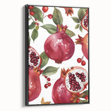 Black and white vintage poster art of assorted fruits on framed canvas, suitable for bedroom wall decor.