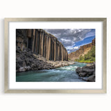 Landscape wall art featuring vibrant canyons framed in a sleek silver mat, showcasing rich colors and textures, perfect for enhancing modern home decor.