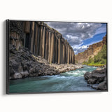 Framed canvas artwork depicting a stunning landscape of canyons in vibrant colors, showcasing dramatic rock formations and an inviting atmosphere, ideal for home decor.