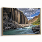 Framed canvas artwork showcasing a stunning landscape of canyons with vibrant colors and a gold side view, perfect for enhancing home decor and adding a touch of nature-inspired elegance.