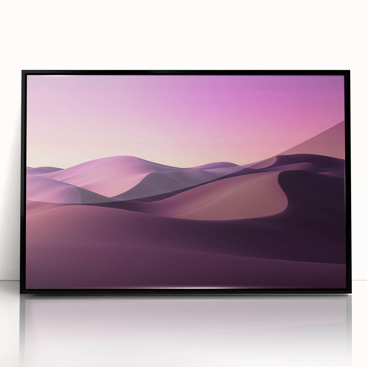 Framed acrylic artwork showcasing a vibrant desert landscape with striking colors, displayed in a sleek black frame, perfect for home décor. Ideal for nature enthusiasts and art lovers looking to enhance their living space with stunning visuals.