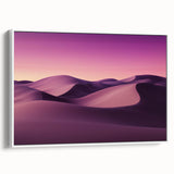 Framed canvas artwork showcasing a vibrant desert landscape with warm hues of orange and beige, set against a sleek white frame, perfect for modern home decor.