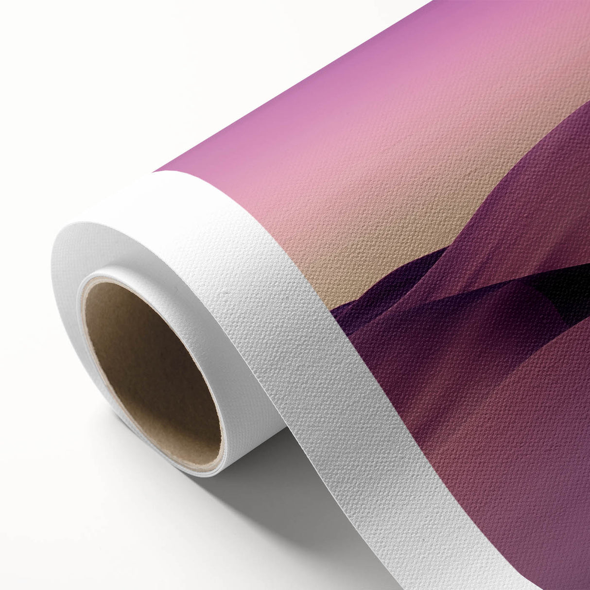 Desert landscape rolled canvas artwork showcasing vibrant orange and yellow hues of a sunset over sand dunes, elegantly packaged in a durable cardboard tube.