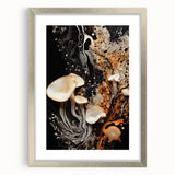 Textured abstract art print in muted earth tones on a framed canvas, ideal for modern bedroom ambiance.