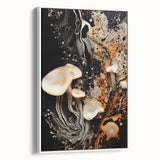 Framed canvas featuring a vintage poster art of colorful natural elements, ideal for living room decor.