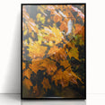 Large abstract wall art featuring autumnal shades on black acrylic, framed, ideal for modern living room decor.