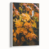 Vintage poster art depicting colorful autumn trees on a large framed canvas, ideal for living room decor.