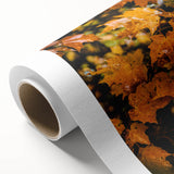 Art Deco poster featuring autumnal trees on rolled canvas, in earthy orange and brown tones, suitable for nursery wall art.