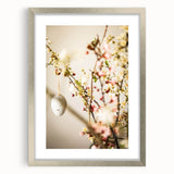 Textured abstract art print in soft green and white, framed in silver, suitable for bedroom decor.