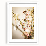 Abstract art print featuring swirling patterns in green and white tones, framed in white, ideal for dining room decor.