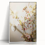 Art deco poster featuring a spring theme with soft pastel colors on a white framed acrylic, suitable for nursery wall art.