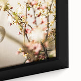 Close-up of a black framed canvas depicting a textured, colorful abstract design, ideal for extra large living room wall art.