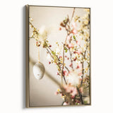 Framed canvas featuring a vintage landscape painting of spring, with soft pastel hues, ideal for bedroom wall art.