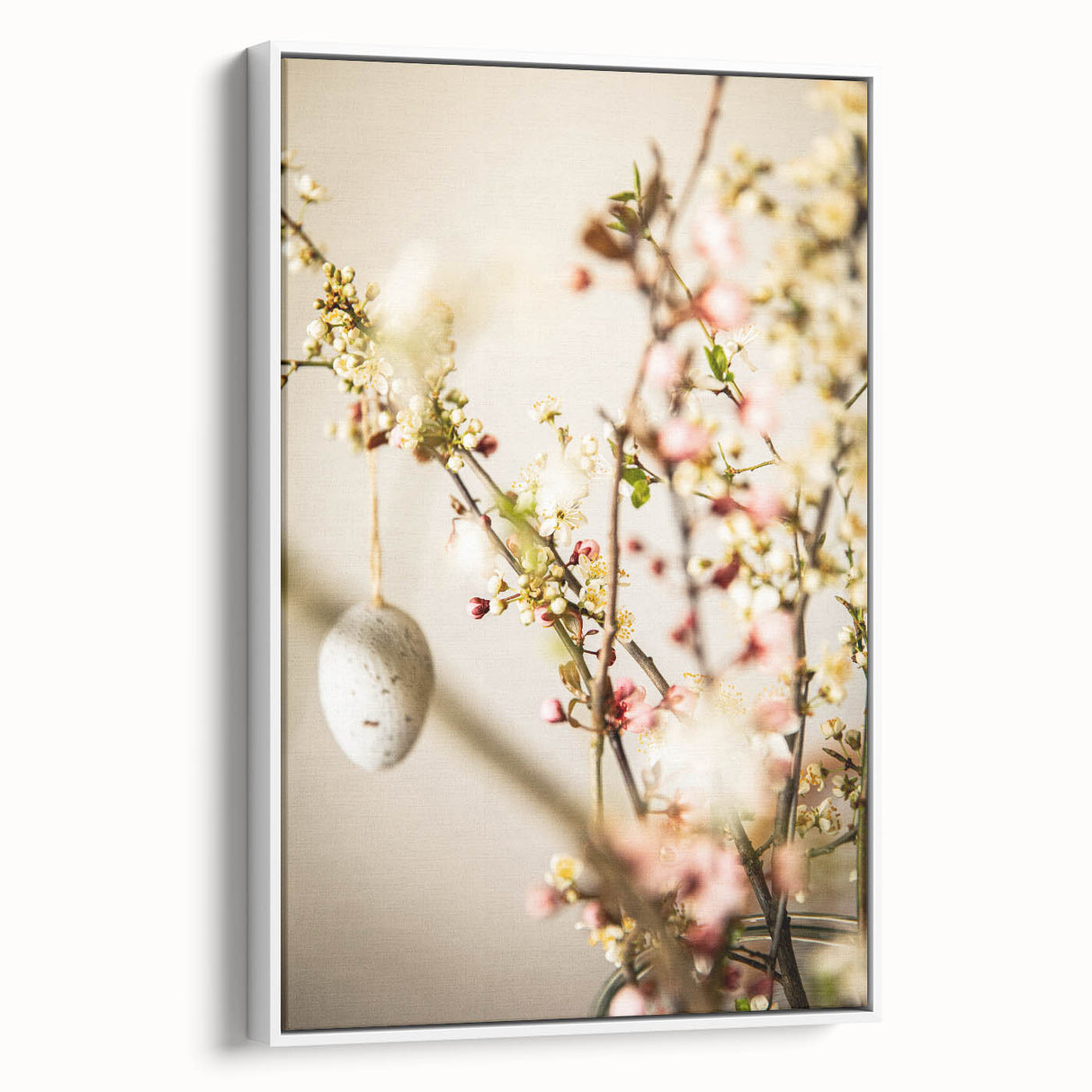 Vintage poster art featuring a colorful spring scene on a large framed canvas, ideal for living room decor.