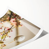 Extra large rolled print featuring line art flowers in muted spring colors, ideal for large living room wall art.