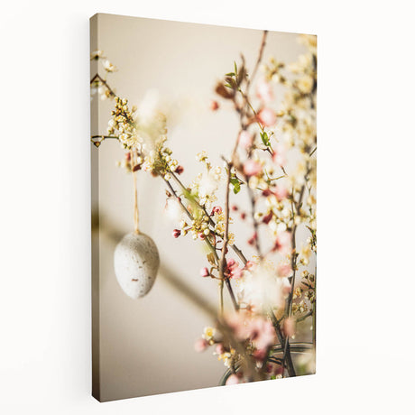 Spring-themed abstract art on stretched canvas, featuring vibrant green and yellow tones, ideal for kitchen wall art.