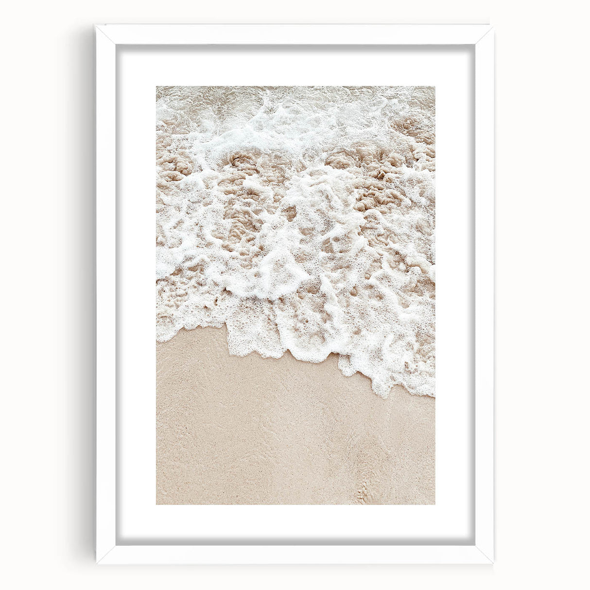 Abstract art print featuring swirling blue and white patterns on a framed canvas.