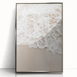 Mid-century modernist art featuring geometric shapes in pastel colors on a silver-framed acrylic print.