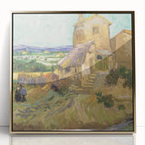 Large art print of a mid-century modernist style Van Gogh painting, acrylic on canvas with a gold frame.