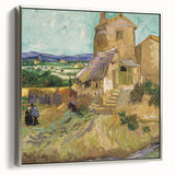 Silver-framed canvas depicting a Van Gogh-style landscape painting with vibrant, colorful brush strokes.