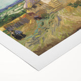 Art deco poster featuring a geometric pattern in bold blue and gold, printed on rolled canvas.