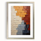 Abstract wall art featuring vibrant strokes in shades of blue, pink, and gold, framed with a sleek silver mat, perfect for modern home decor accents.