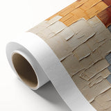 Abstract wall art featuring vibrant strokes in shades of blue, orange, and yellow on a rolled canvas, perfect for modern decor. Ideal for adding a pop of color to any room or office space.