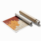 Abstract wall art print featuring vibrant strokes in blue, yellow, and pink on a soft white background, rolled for easy display and shipping. Ideal for modern home decor.