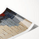 Abstract wall art print showcasing vibrant strokes in shades of blue, pink, and gold, rolled and ready for display, ideal for modern home decor.