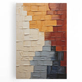 Stretched canvas wall art featuring vibrant abstract strokes in blue, orange, and yellow hues, perfect for modern decor. Ideal for adding a pop of color to living spaces.