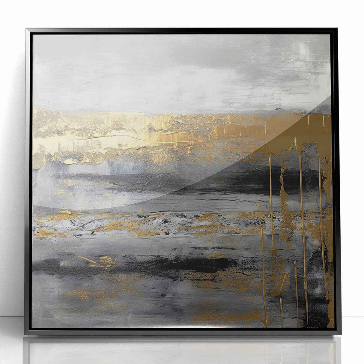 Framed abstract wall art featuring black acrylic strokes on a textured background, adding a modern touch to any interior decor. Ideal for contemporary art lovers.
