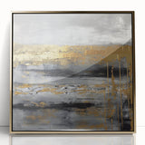 Framed abstract strokes wall art showcasing elegant gold accents on an acrylic surface, perfect for enhancing modern interior decor with a touch of sophistication.