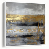 Framed abstract strokes wall art in a modern white frame, showcasing dynamic brushstroke patterns in muted tones, perfect for contemporary home décor.