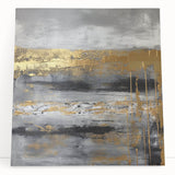 Abstract strokes wall art on stretched canvas, showcasing vibrant colors of blue, orange, and yellow, perfect for modern home decor or creative spaces.