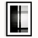 Abstract strokes wall art featuring dynamic black and white designs, framed with a mat for an elegant presentation, perfect for modern home decor.