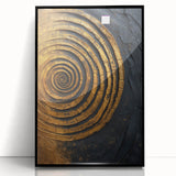 Abstract wall art featuring bold, colorful strokes in various shades of blue, orange, and yellow, framed in sleek black acrylic, perfect for modern decor.