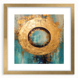 Abstract wall art featuring bold strokes in gold and white, framed with a mat, perfect for modern decor. Ideal for enhancing living spaces with a touch of elegance.