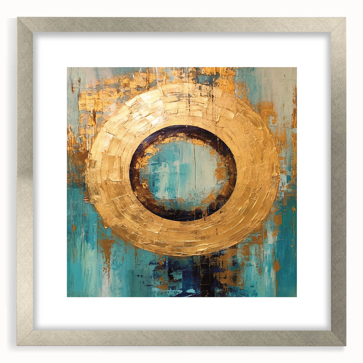 Abstract wall art featuring colorful strokes in a modern design, framed with a silver mat, showcasing vibrant hues suitable for contemporary decor.