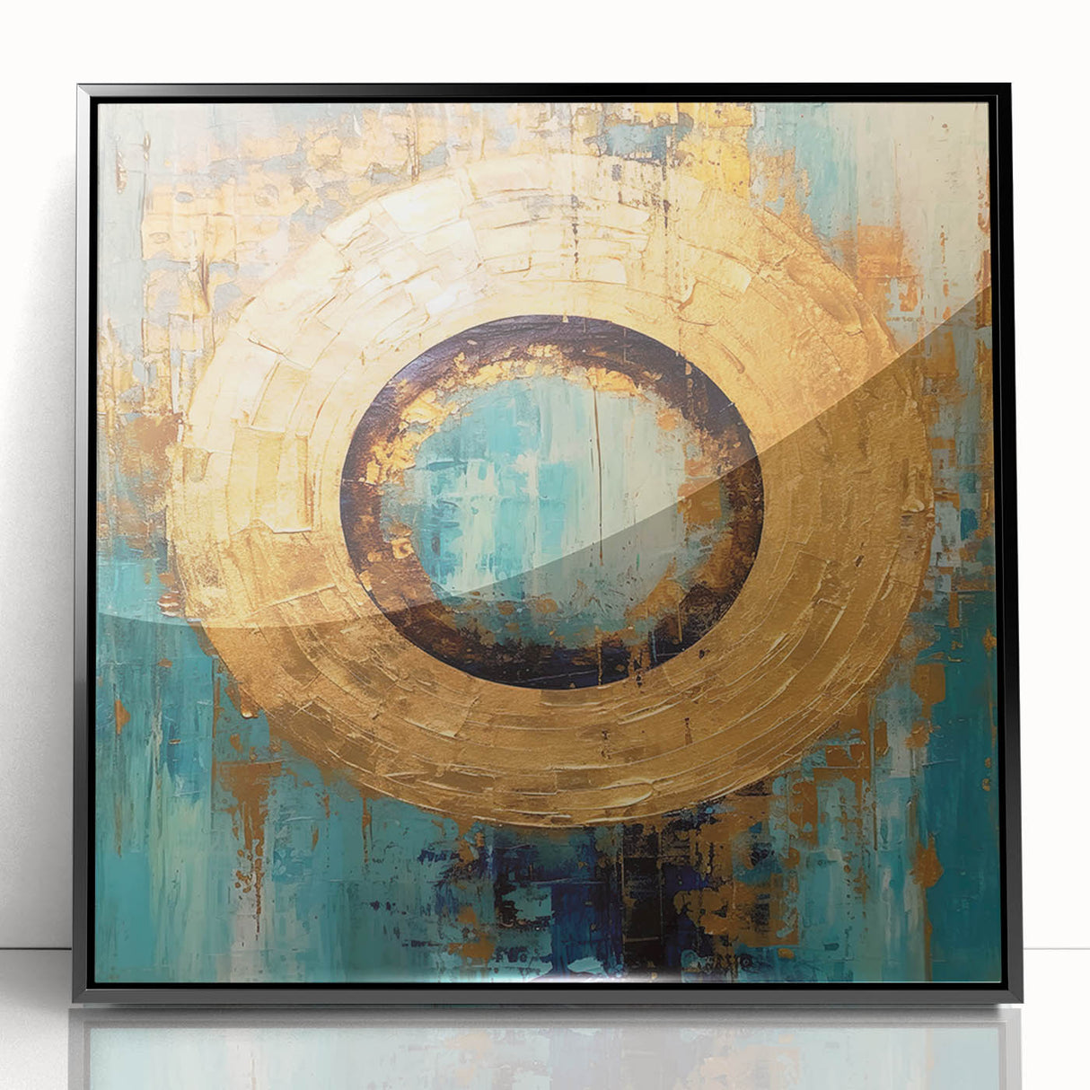 Framed abstract strokes wall art in black acrylic, showcasing dynamic fluid shapes and contrasting colors, perfect for modern home decor or office spaces.