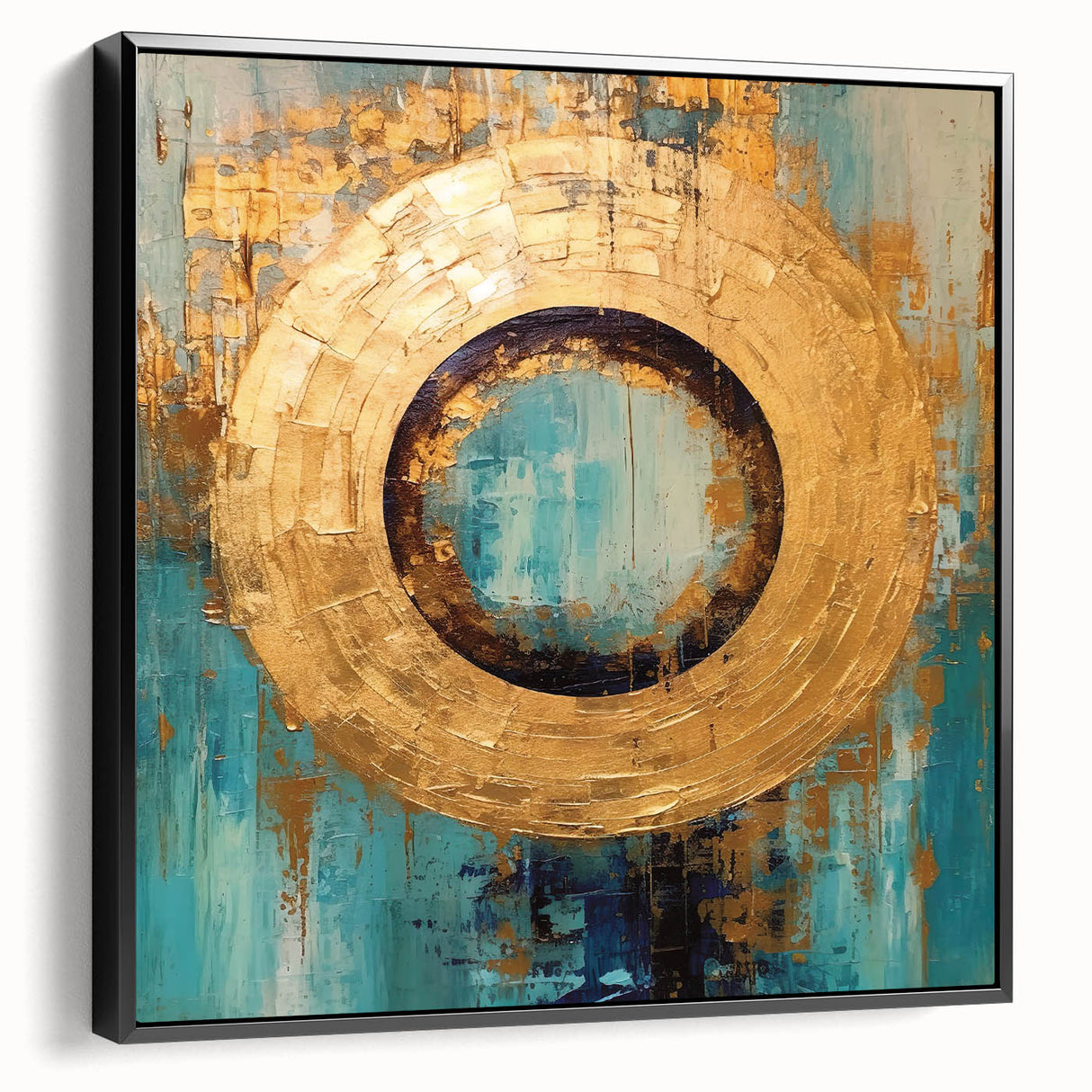 Framed abstract strokes wall art in black, showcasing dynamic brushwork and modern design, perfect for contemporary decor. Side view highlights its sleek frame and textured canvas surface, ideal for enhancing living spaces.