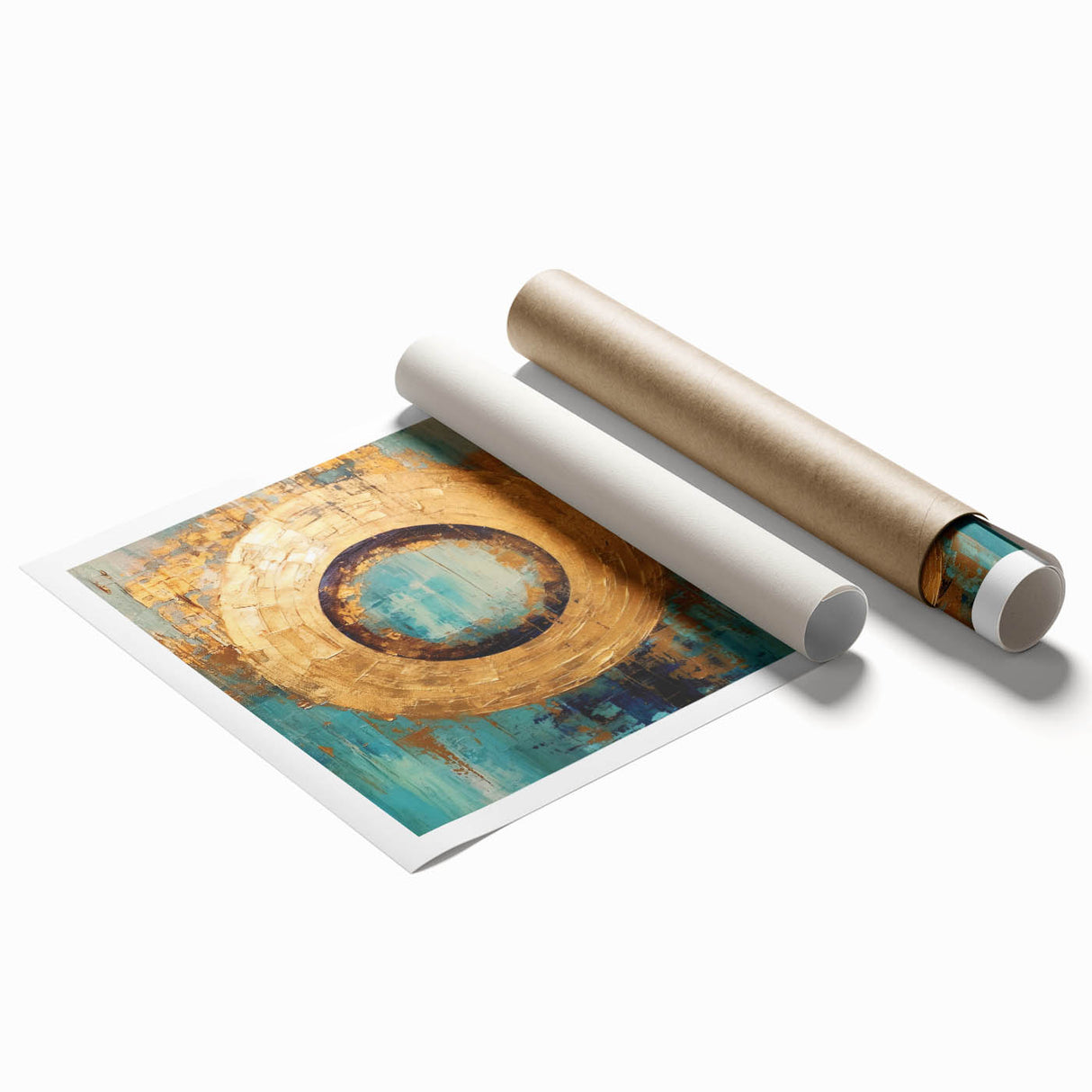 Abstract wall art print featuring vibrant strokes in shades of blue, pink, and gold, showcasing a modern artistic design ideal for contemporary home decor.