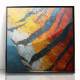 Framed acrylic artwork showcasing abstract strokes in vibrant colors on a sleek black background, perfect for modern home decor and artistic ambiance.