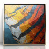 Framed abstract strokes artwork featuring gold accents on a clear acrylic background, showcasing modern design elements ideal for contemporary decor.