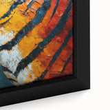 Abstract strokes canvas artwork in a sleek black frame, showcasing vibrant colors and dynamic patterns, ideal for modern home decor and artistic expression.